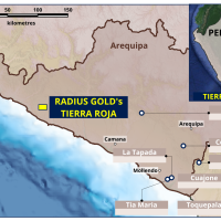 Figure 1. Tierra Roja project location, at the northern end of the Southern Peru porphyry copper belt: